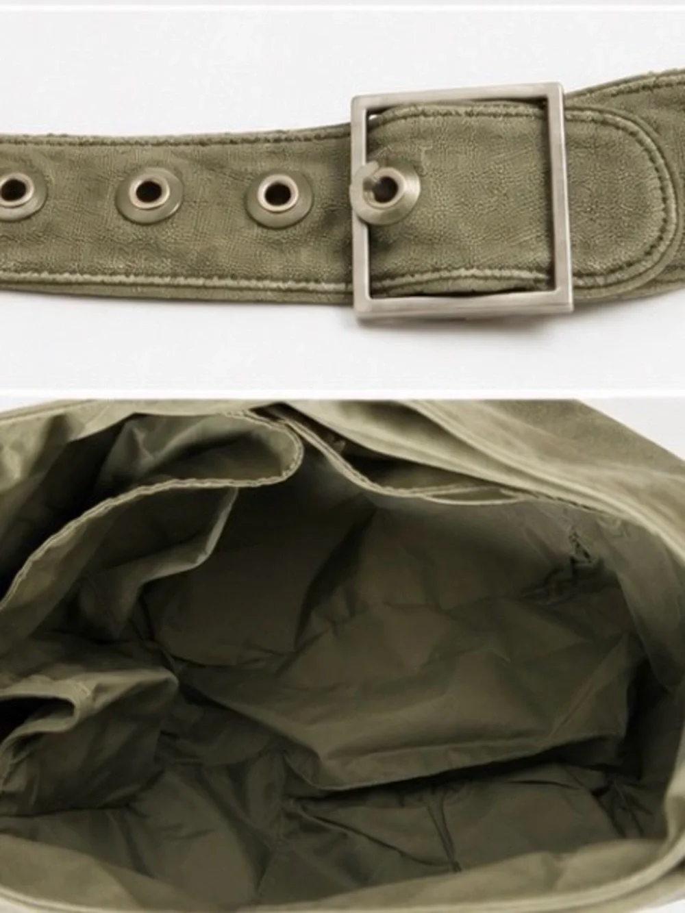 Serena & Lily Olive Green Embroidered Shoulder Bag with Blue Accents